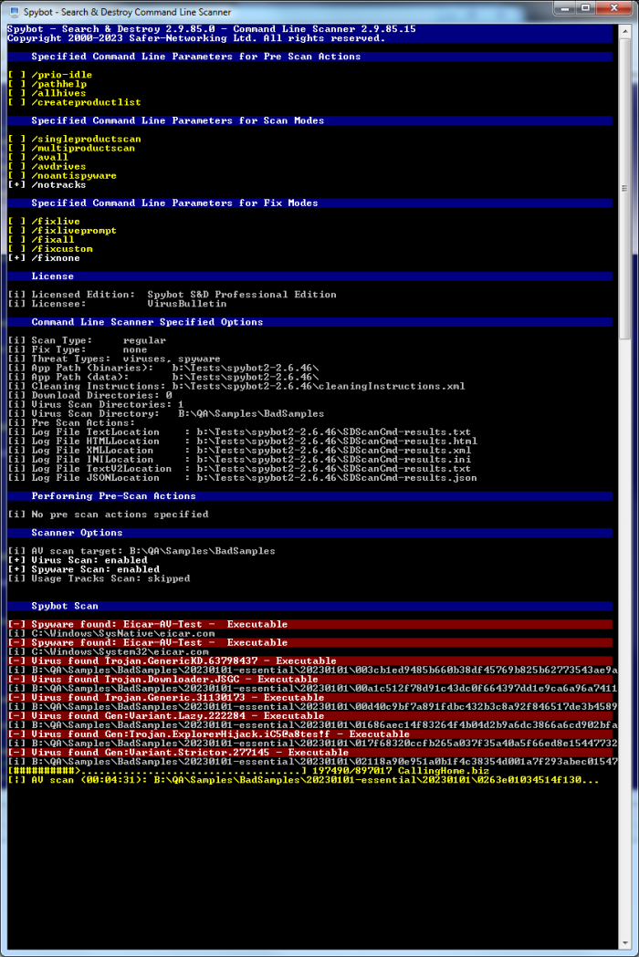 Command Line Scanner Example Output